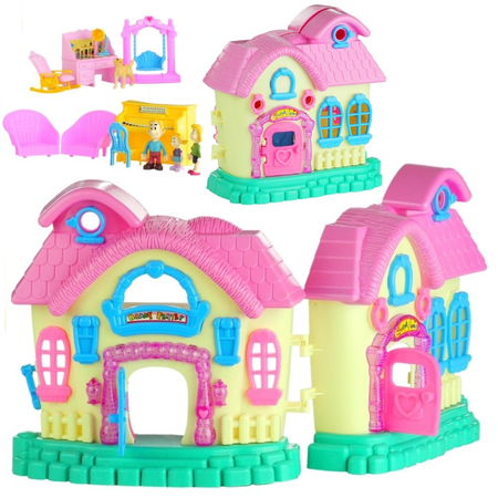 Duży interaktywny rozkładany domek dla lalek z mebelkami i ludzikami