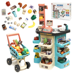 Supermarket Sklep zabawkowy z kasą fiskalną skanerem i wózkiem na zakupy Akcesoria 47 elementów