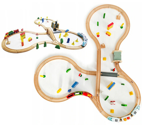 Drewniana kolejka pociąg na baterie dla dzieci 69 elementów Ecotoys HM015147