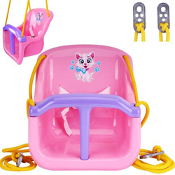 Huśtawka kubełkowa dla dzieci różowa z pasami bezpieczeństwa