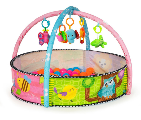 Wielofunkcyjna duża mata edukacyjna dla dzieci Kojec z piłkami i maskotkami 3w1 zwierzątka