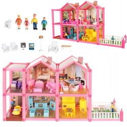 Różowa willa 2-poziomowy domek dla lalek dla dzieci akcesoria