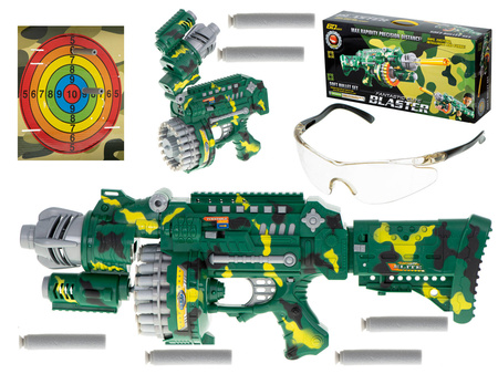 Duży karabin bębenkowy Wyrzutnia na naboje Pistolet na strzałki BLASTER dla dzieci 40 nabojów zielony