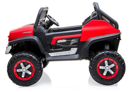 Duży samochód na akumulator dla dzieci auto Mercedes Unimog czerwono-czarny światła LED