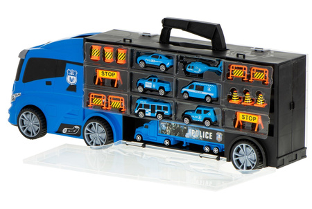 Duża ciężarówka Transporter Garaż dla samochodów z zestawem autek Policja dla dzieci