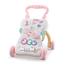 Interaktywny chodzik pchacz jeździk edukacyjny dla dzieci z zabawkami różowy