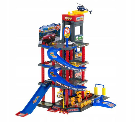 Duży parking Tor samochodowy dla dzieci Garaż z myjnią i stacją benzynową 4 samochody i helikopter