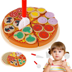 Drewniana pizza do krojenia z dodatkami na rzepy dla dzieci 27 elementów