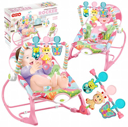 Leżaczek bujaczek dla niemowląt dzieci lew wibracje grzechotki różowy