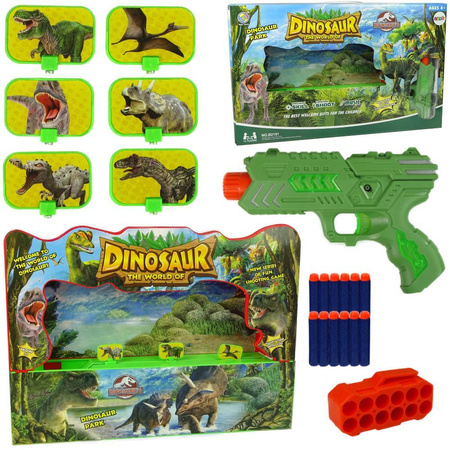 GRA ZRĘCZNOŚCIOWA DINOZAURY Z RUCHOMĄ TARCZĄ DO STRZELANIA DLA DZIECI