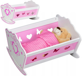 Drewniana kołyska łóżeczko dla lalek bujaczek różowy Ecotoys TB051