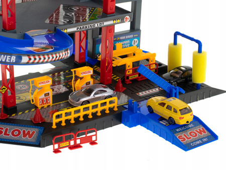 Duży parking Tor samochodowy dla dzieci Garaż z myjnią i stacją benzynową 4 samochody i helikopter