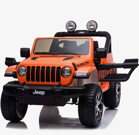 Samochód na akumulator Jeep Wrangler Rubicon pomarańczowy elektryczny Auto dla dzieci 2 silniki światła LED