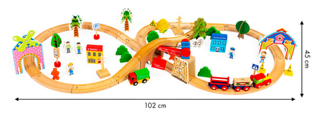 Drewniana kolejka pociąg tory akcesoria autka 78 elementów Ecotoys HM008999