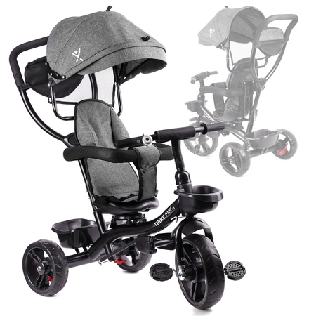 Szary rowerek trójkołowy dla dzieci Spacerówka Trike FIX LITE 360 stopni