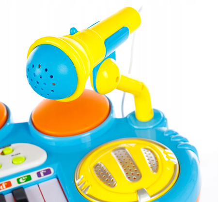 Niebieskie elektroniczne organki dla dzieci pianinko keyboard mikrofon stołek taboret