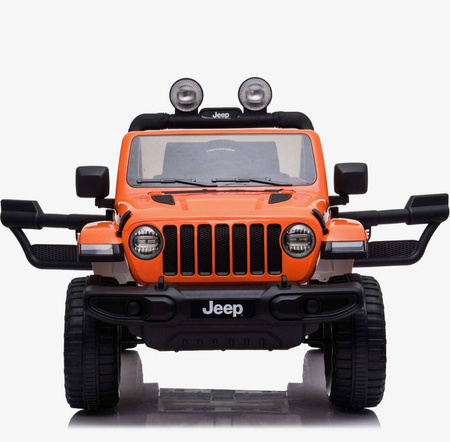 Samochód na akumulator Jeep Wrangler Rubicon pomarańczowy elektryczny Auto dla dzieci 2 silniki światła LED