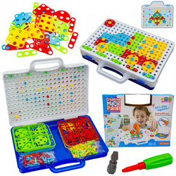 Zestaw edukacyjny konstrukcyjny dla dzieci Klocki do układania Układanka Mozaika Wkrętarka Walizka