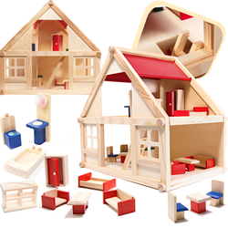 Drewniany mini domek dla lalek z mebelkami 2 piętra do dekorowania 12 akcesoriów