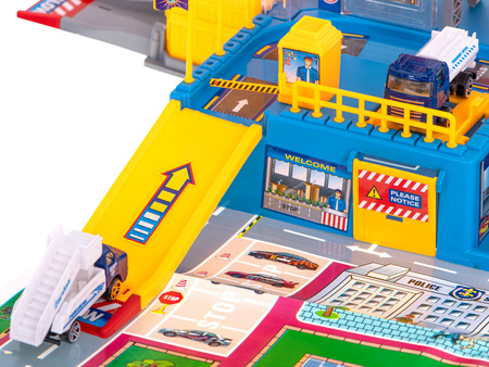 Duży parking z matą Lotnisko Samolot dla dzieci Zestaw pojazdów Ciężarówki 70 elementów