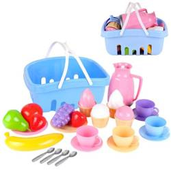 Zestaw podwieczorek koszyk filiżanki owoce babeczki dla dzieci