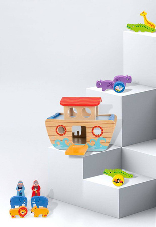 Drewniany sorter zabawka edukacyjna dla dzieci Arka Noego zwierzęta 16 figurek Ecotoys