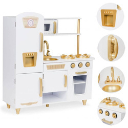 Duża drewniana kuchnia dla dzieci biała ze złotymi elementami Ecotoys 89cm