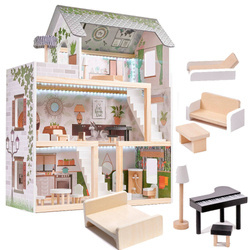 Drewniany BOHO domek dla lalek z oświetleniem LED