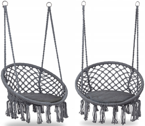 Wiszący fotel Bocianie gniazdo z poduszką Krzesło ogrodowe szare Modernhome GW-076 GREY+PODUSZKA