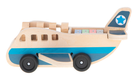 Duży drewniany transporter Samolot pasażerski dla dzieci z figurkami ludzi i walizek