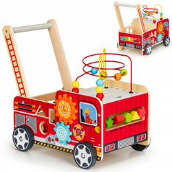 Drewniany pchacz edukacyjny zabawkowa straż pożarna dla dzieci klocki Ecotoys TL09025