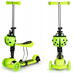 Hulajnoga z siedziskiem dla dzieci trójkołowa jeździk 3 koła kauczuk LED Ecotoys YM-SC-6 GREEN