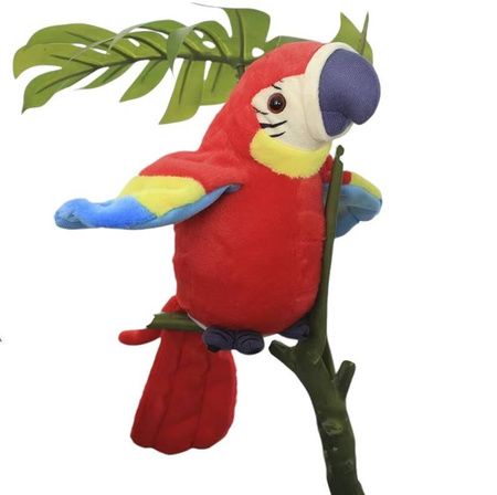 Gadająca papuga Ara powtarzająca gaduła przedrzeźniacz zabawka dla dzieci 23 cm czerwona