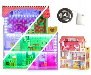 Drewniany domek dla lalek Rezycencja Tennessee mebelki oświetlenie LED Ecotoys EC013296