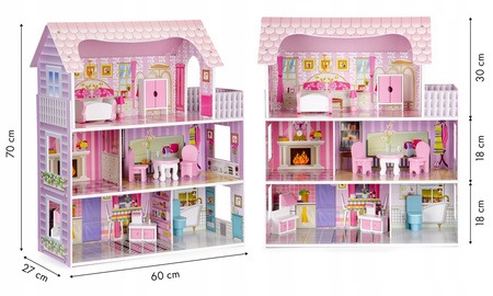 Duży drewniany domek dla lalek Rezydencja Montana mebelki oświetlenie LED Ecotoys ECO13295 