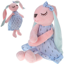 Pluszowa maskotka dla dzieci różowy króliczek niebieska sukienka 52 cm