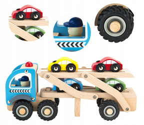 Drewniany samochód laweta ciężarówka dla dzieci tir 4 autka Ecotoys