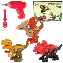 Zestaw trzech dinozaurów do rozkręcania majsterkowanie śrubokręt wiertarka