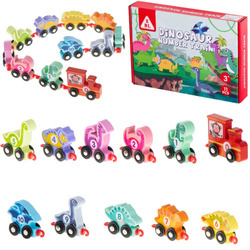 Drewniana kolejka pociąg z dinozaurami dla dzieci montessori 11el