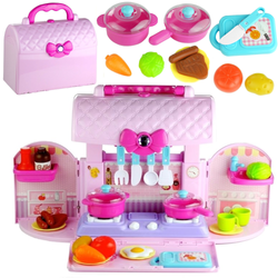 Rozkładana interaktywna mini kuchnia w walizce z akcesoriami dla dzieci różowa