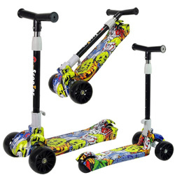 Trójkołowa hulajnoga balansowa dla dzieci żółta czaszki świecące koła LED