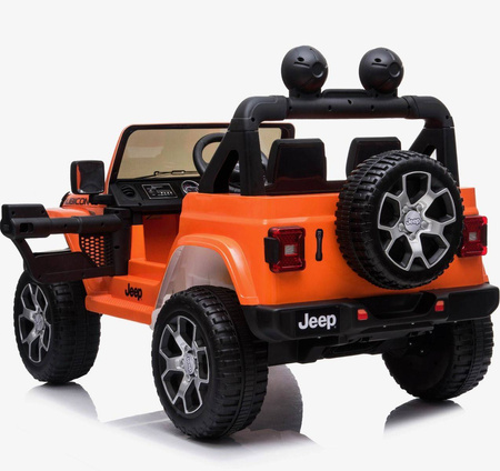 Samochód na akumulator Jeep Wrangler Rubicon pomarańczowy elektryczny Auto dla dzieci 2 silniki światła LED
