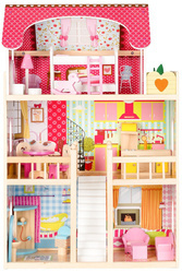 Duży drewniany domek dla lalek Rezydencja Malinowa z mebelkami Ecotoys