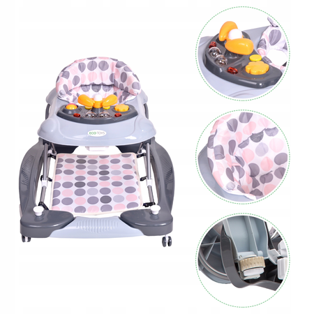 Interaktywny chodzik jeździk dla dzieci bujaczek szary 3w1 Ecotoys J-888R GREY
