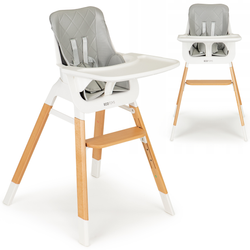 Drewniane krzesełko do karmienia z tacką i podnóżkiem dla dzieci szary Ecotoys C-221 GRAY