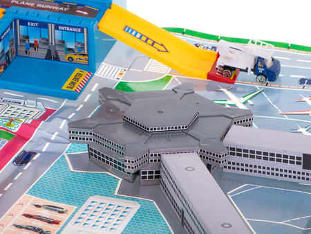 Duży parking z matą Lotnisko Samolot dla dzieci Zestaw pojazdów Ciężarówki 70 elementów