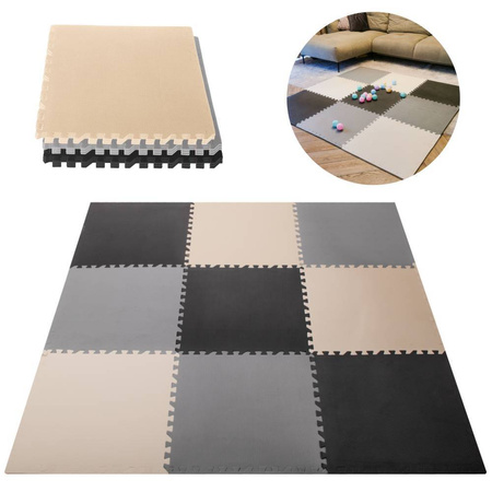 Edukacyjna mata piankowa puzzle piankowe dla dzieci szaro-kremowo-grafitowe 9 el. 180x180 cm