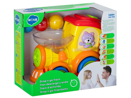 Interaktywna lokomotywa Pociąg dla dzieci Edukacyjna ciuchcia z piłeczkami Nauka celowania HOLA 958