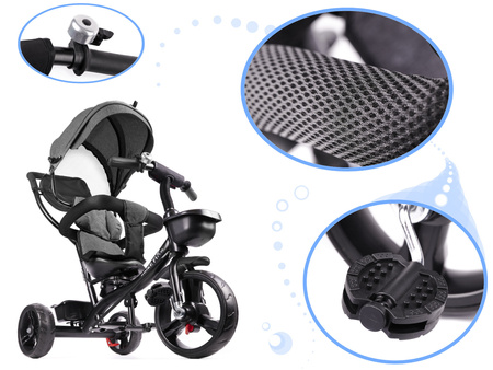 Szary rowerek trójkołowy dla dzieci Spacerówka Trike FIX LITE 360 stopni