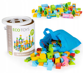 Drewniane klocki edukacyjne dla dzieci miasto sorter zestaw 100 sztuk Ecotoys SR19005
